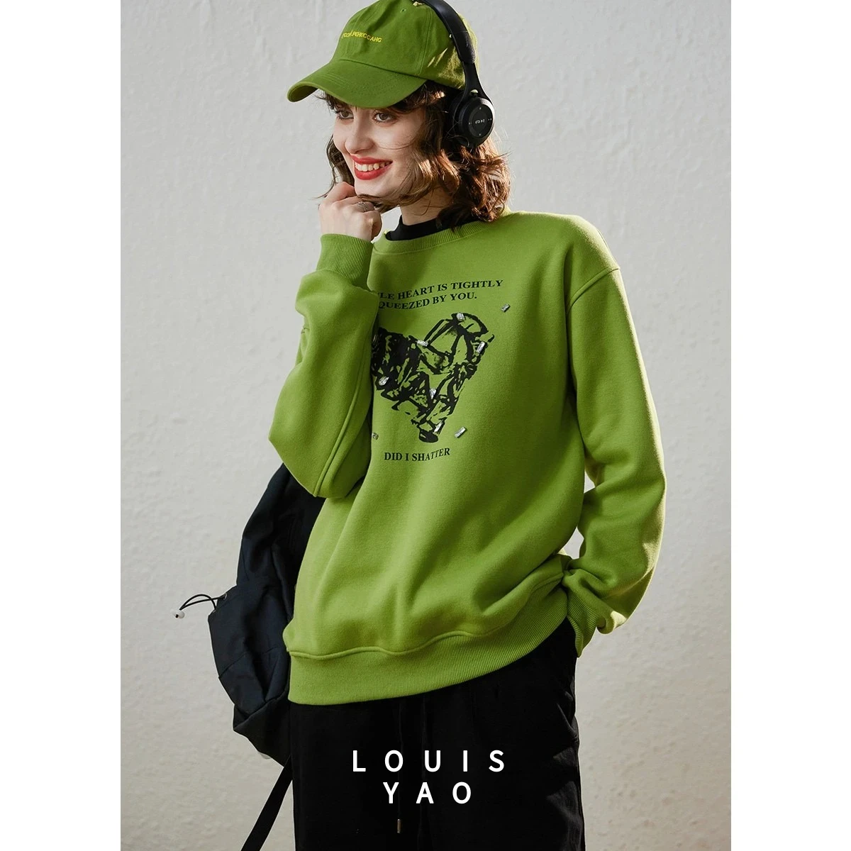 LOUISYAO Printed Micro Elastic Long Sleeve Women's Sweatshirts 2025 Winter Tops Thick Velvet Loose Simple Hoodies
