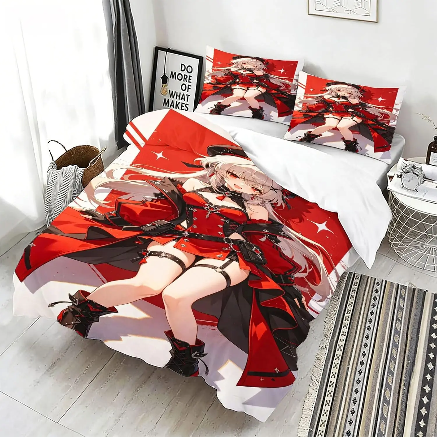 Cool Anime Girl Duvet Cover 140x210cm With 1 Pillowcase 80x80cm Cheerful Colors Cartoon Bedding Set For Kids
