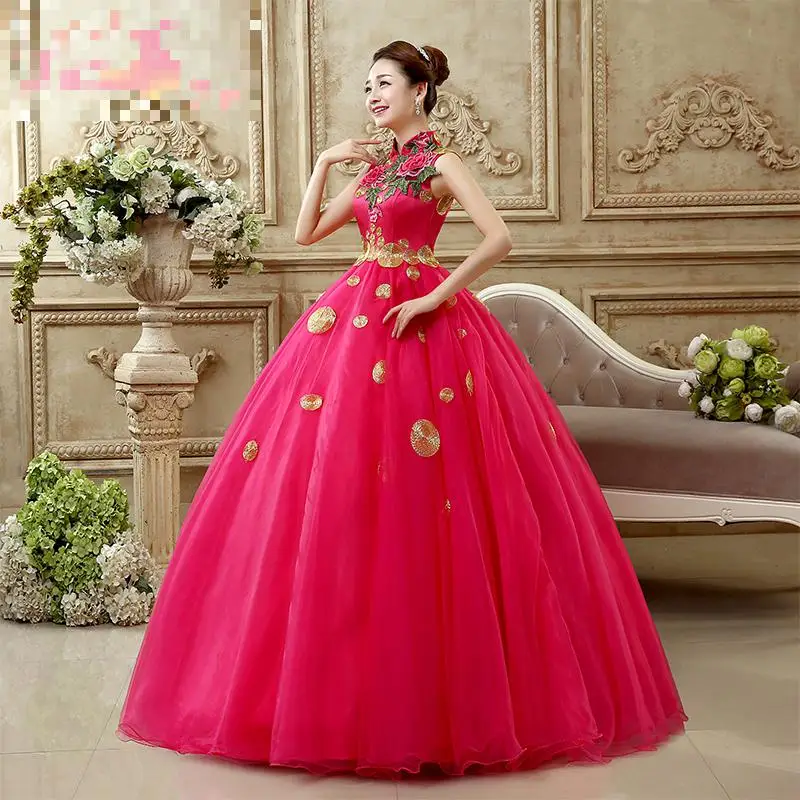 Vestidos De Quinceañera De estilo chino, Vestido De baile De tul Floral bordado delicado, elegante, cuello alto, sin mangas, Vestido De depurador