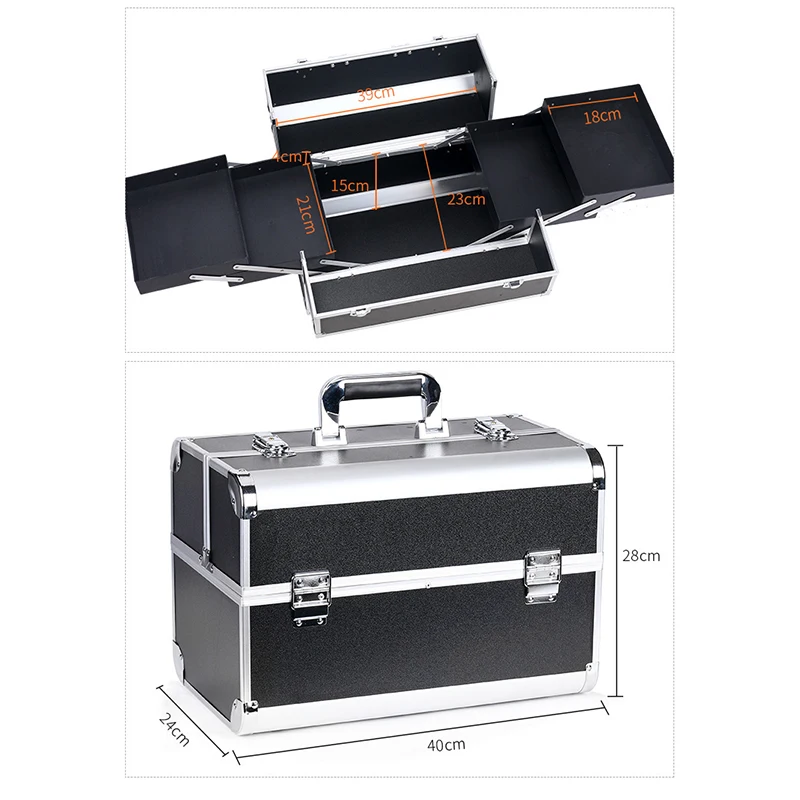 New makeup case aluminum alloy carrying case portable multi-layer cosmetics storage box large capacity with lock nail toolbox