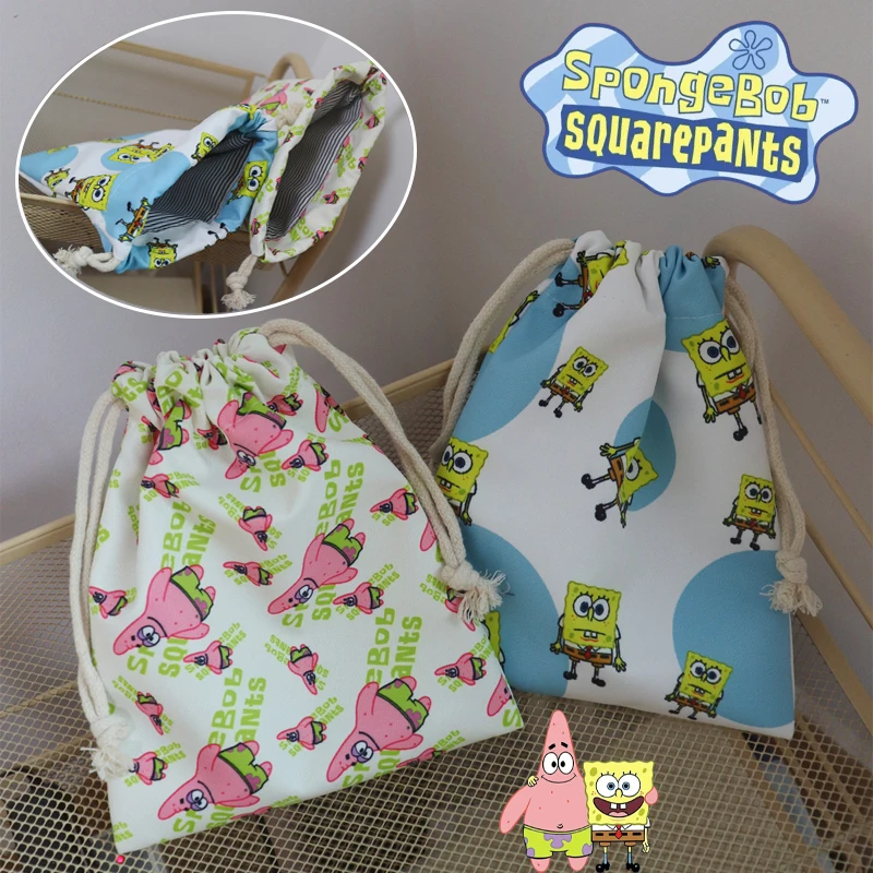 

SpongeBob Patrick Star Drawstring Bag Kid Birthday Party Gift Pouch Cartoon Ladies Portable Large Capacity Cosmetic Storage Bags
