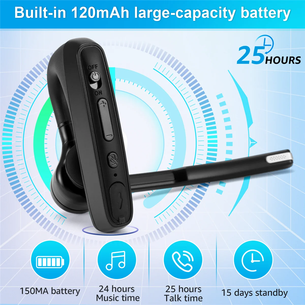 Walkie Talkie Bluetooth Earphone with M Plug Adapter Wireless PTT Remote Control for Restaurant Hotel YDH