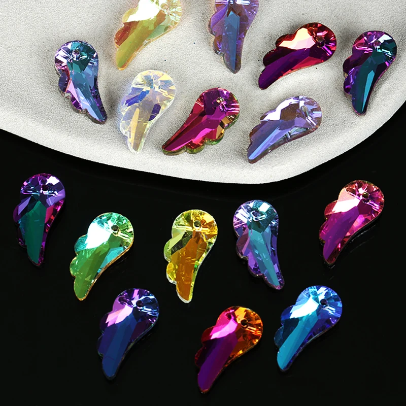 12PCS 10x20mm Luxury Crystal Glass Beads Angel Wing Shape Pendants Beads for DIY Jewelry Making Earrings Necklace 11 Colors