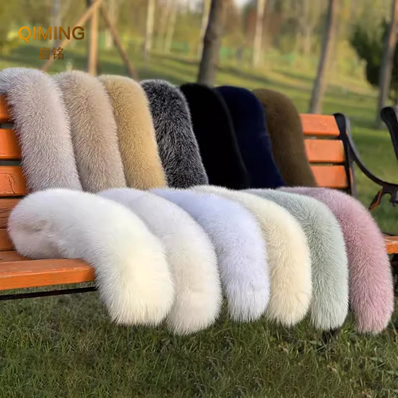 100% Real Fox Fur Collar Winter Hood Trims Fur Decor Shawl Coat Parkaks Neck Warmer Women Warm Furry Fur Scarf Luxury Scarves