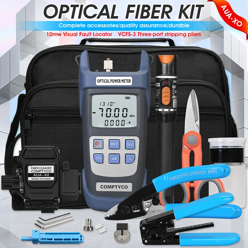 

AUA-XO Fiber Cleaver FTTH Fiber Optic Tool Kit with Fiber Fibra Optica Power Meter and 10mW Visual Fault Locator