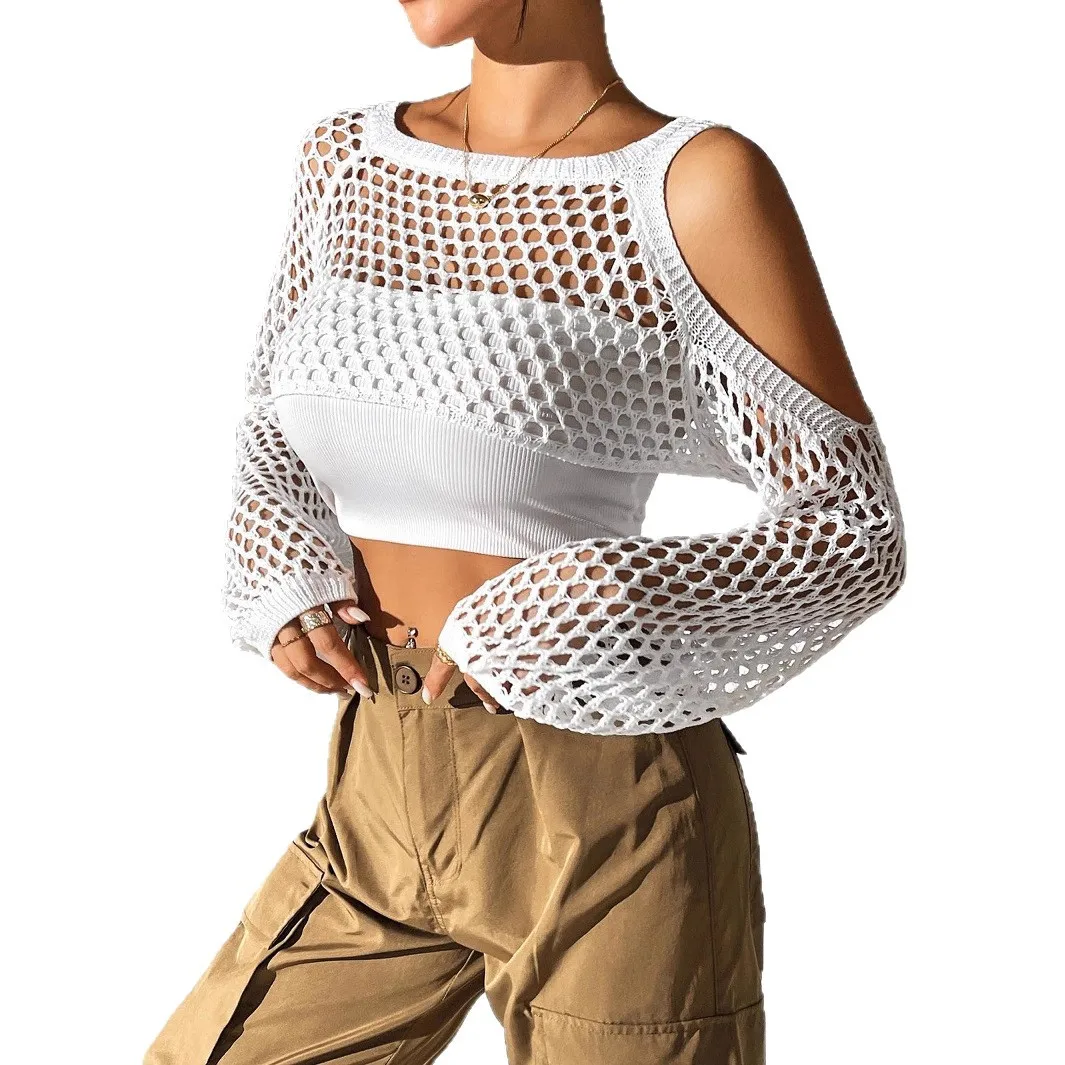 Women Sexy Hollow Out Knitted Crop Top Y2K See Through Crochet Pullover Beach Cover Up Casual Summer Festival Streetwear