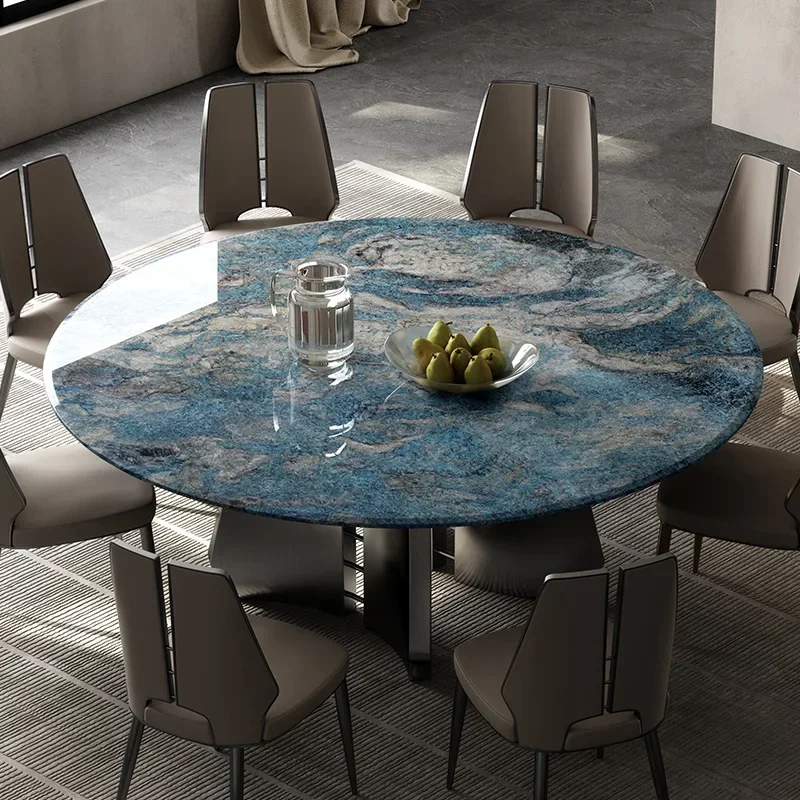 Dining room furniture Natural marble round dining table Italian hotel Villa with turntable Large dining table