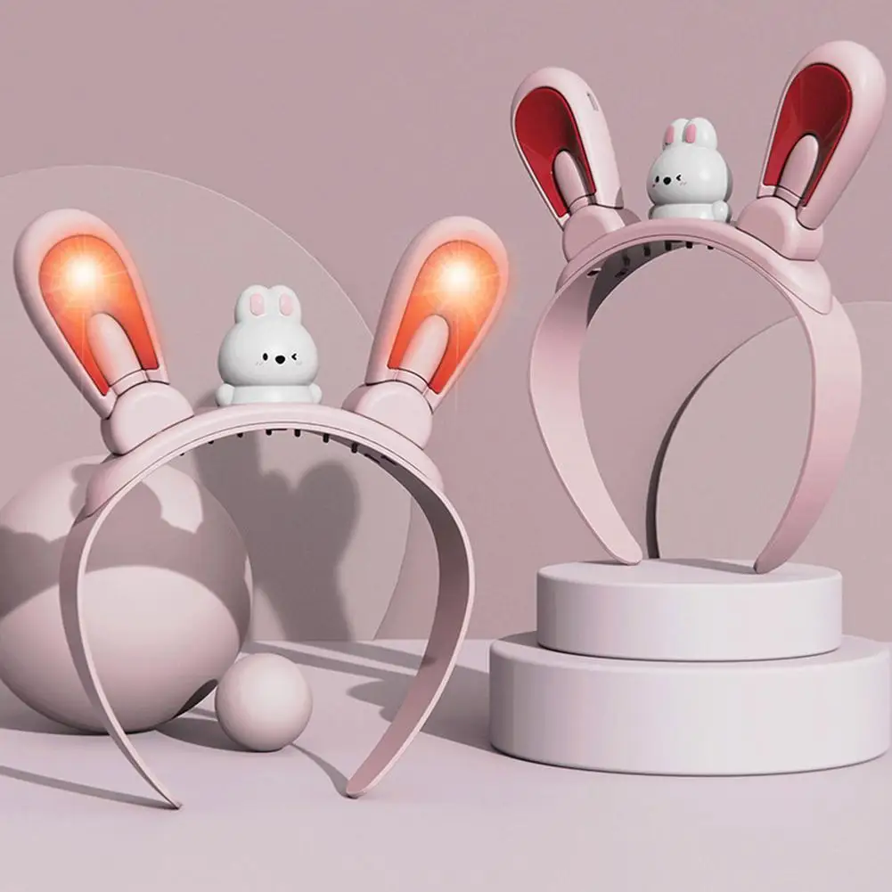 

Kids Bunny Ears Headband with LED Light Electric Swing Function Soft Comfortable for Birthday Party Role Play Costume Gift C9Q9