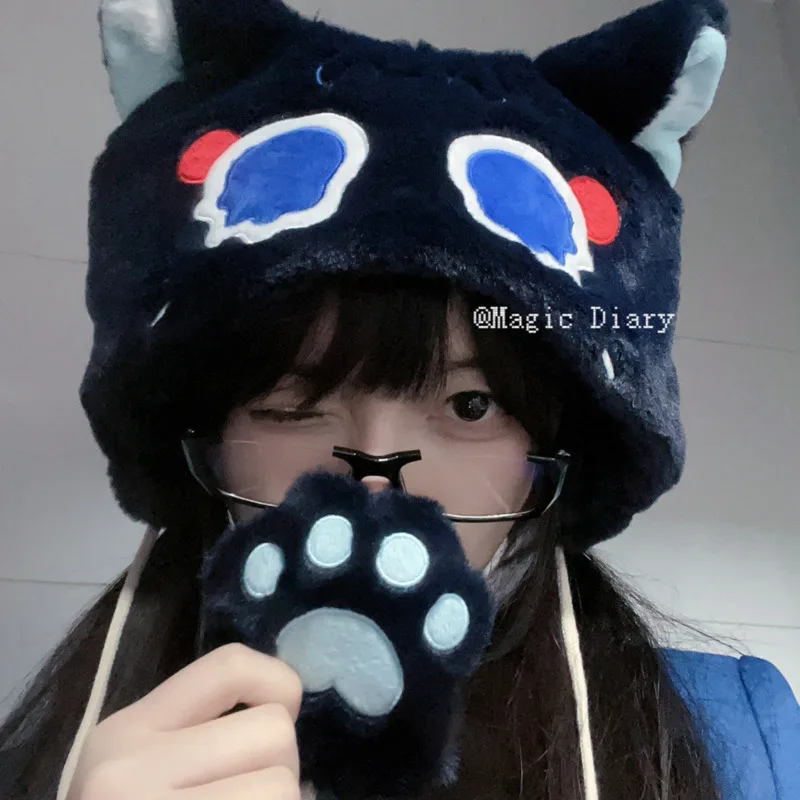 

Genshin Impact Scaramouche Hat Eyes Mask Cosplay Winter Surrounding Plush 2D Cute Warm Hat Ski Shadowed Nap Relieve Eyes Fatigue