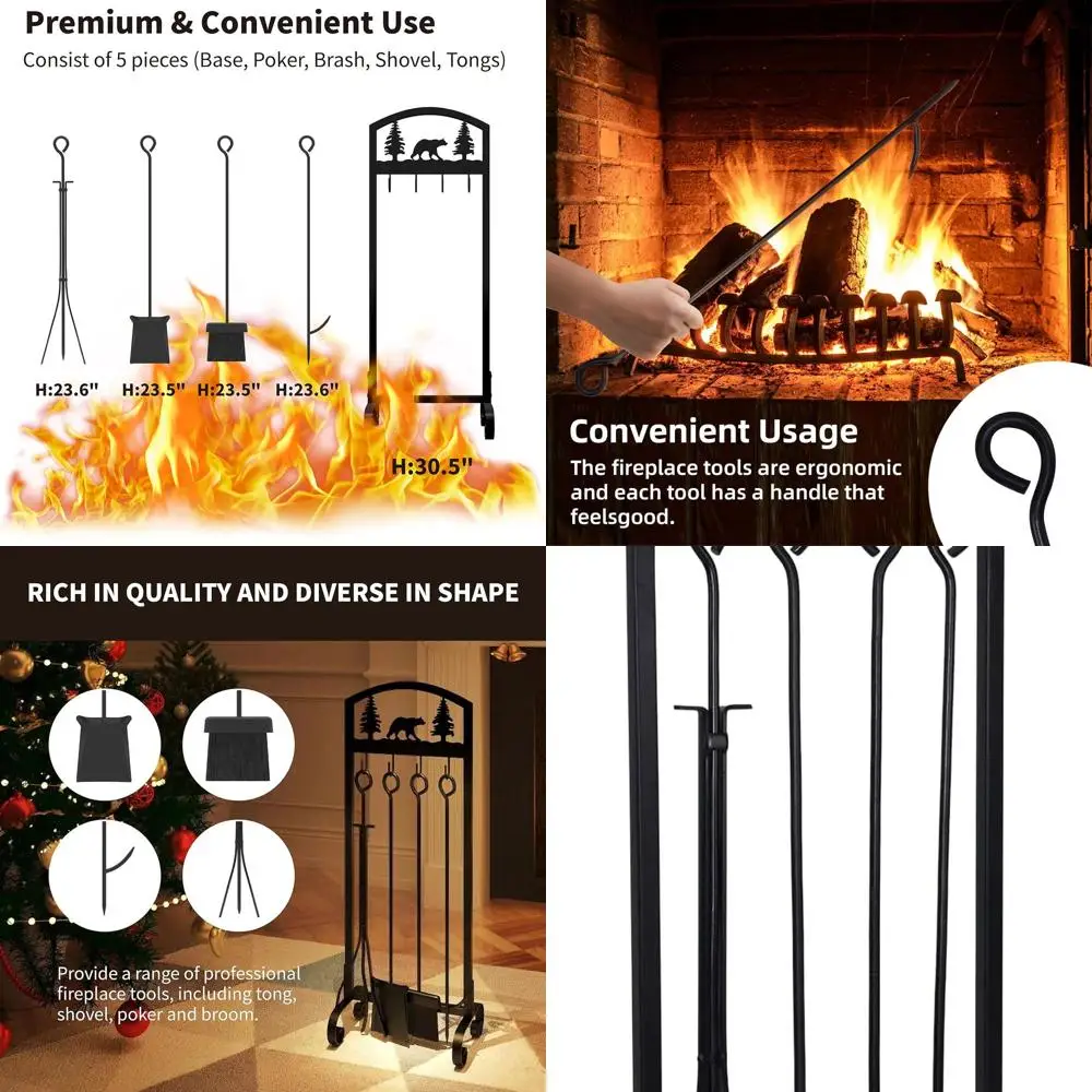 

Набор инструментов для камина с рождественской тематикой животных 30,5 из 5 предметов и подставкой из кованого железа