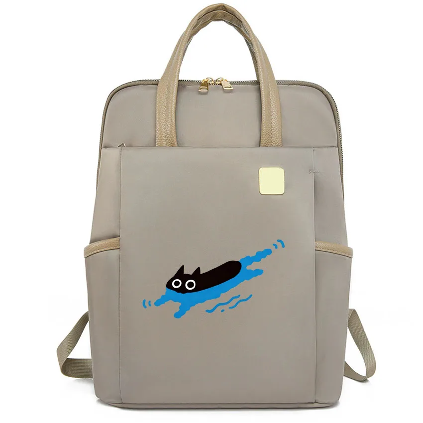 Swimming Black Cat Diving Printing Laptop Backpack Large Capacity Black/Khaki Computer Backpacks Waterproof Casual Handbag
