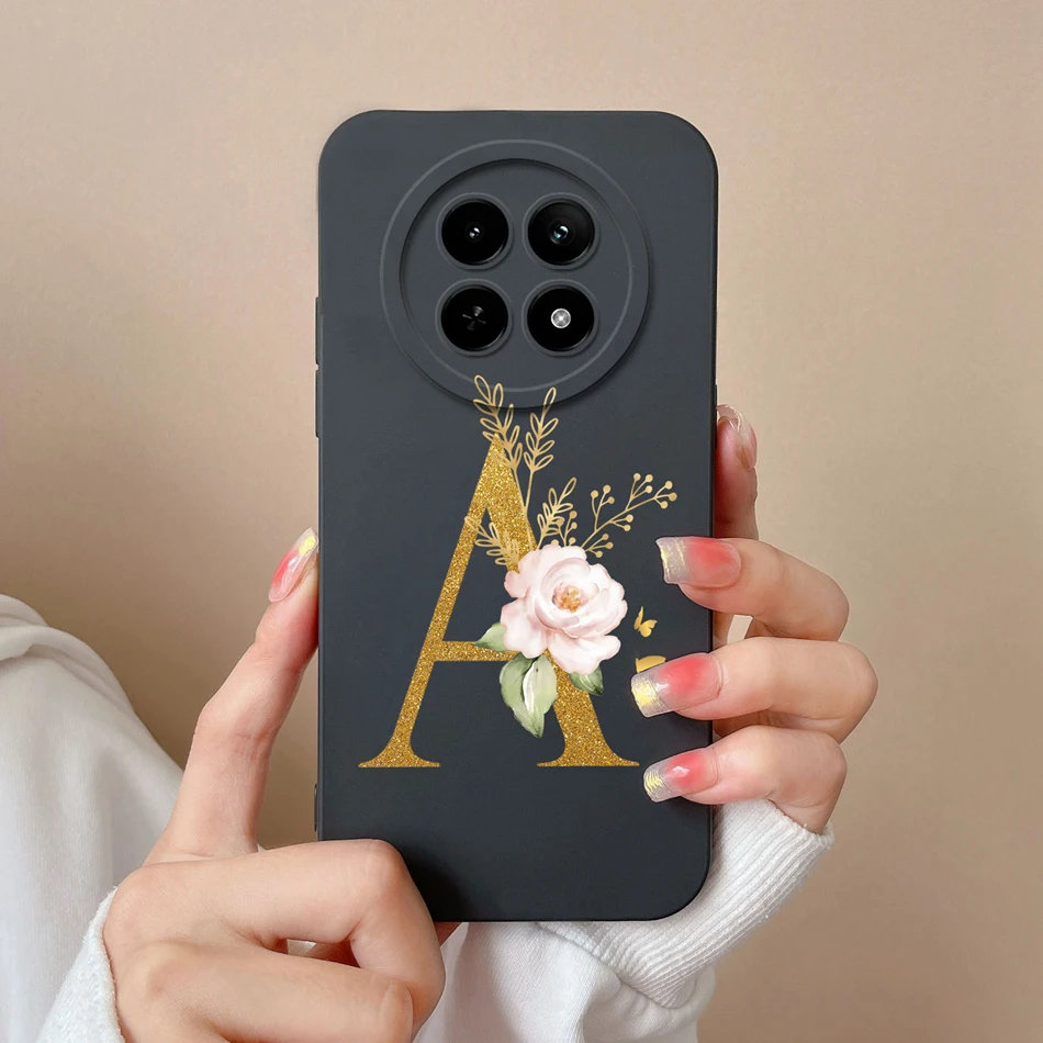 Cases For OPPO Realme12 12x 5G Elegant Rose Letter Soft Liquid Silicone Lens Protective Back Covers For Realme 12 X Bumper Funda