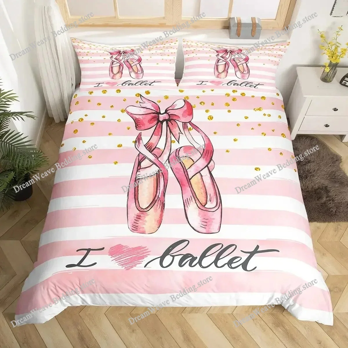 Dance Duvet Cover Set King Size,Ballet Dance Theme Comforter Cover,Ballet Princess Dancer Bedding Set for Girls Bedroom Decor963