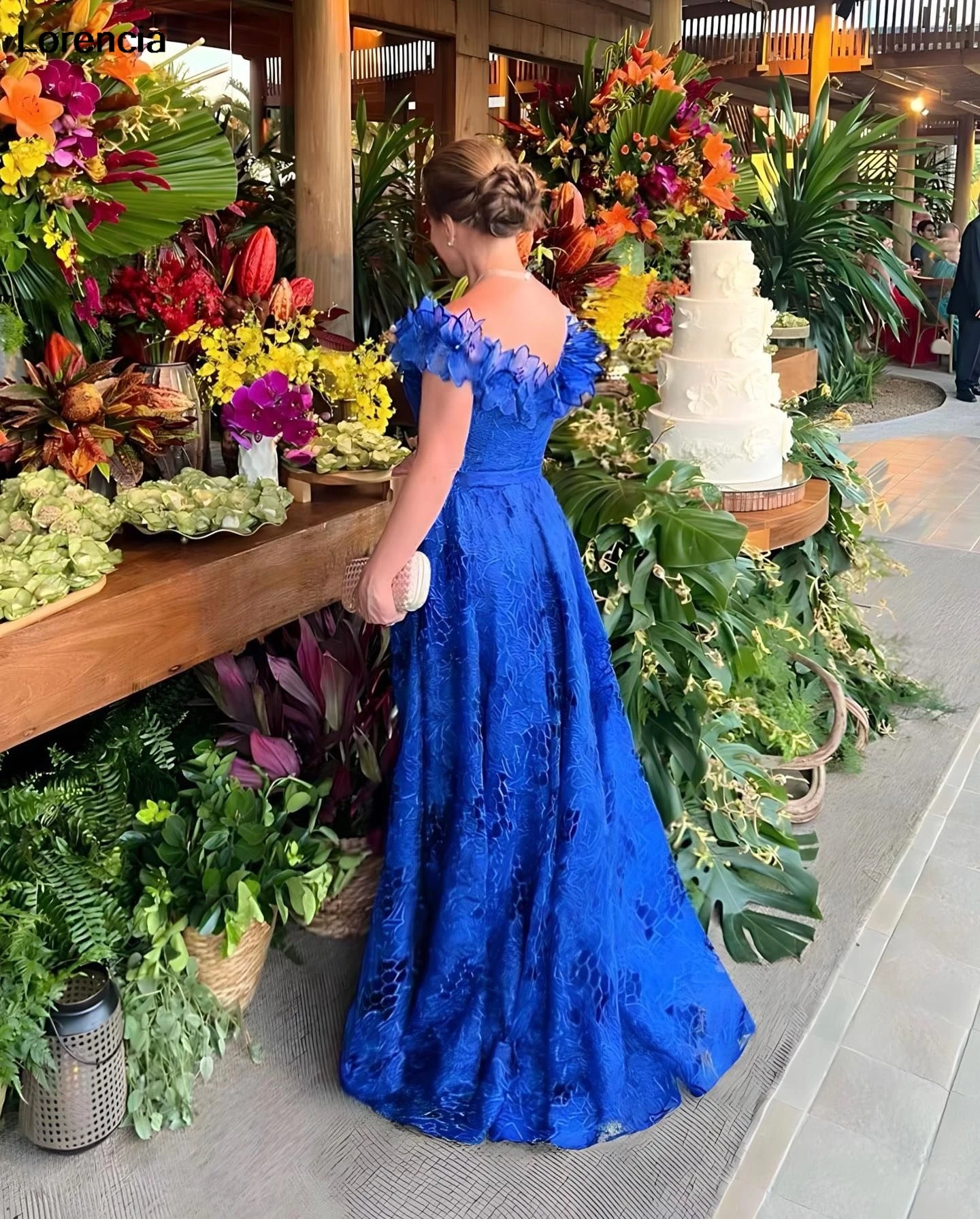 Customized Royal Blue Lace Mother Of The Bride Dress Wedding Guest Dress Off Shoulder 3D Flowers Applique Evening Gown YMD35