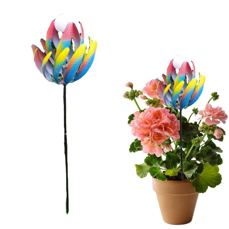 Giradores de vento de jardim - Estacas de metal decorativas com estacas de jardim e luz movida a vento - Decoração de quintal durável e fácil de usar