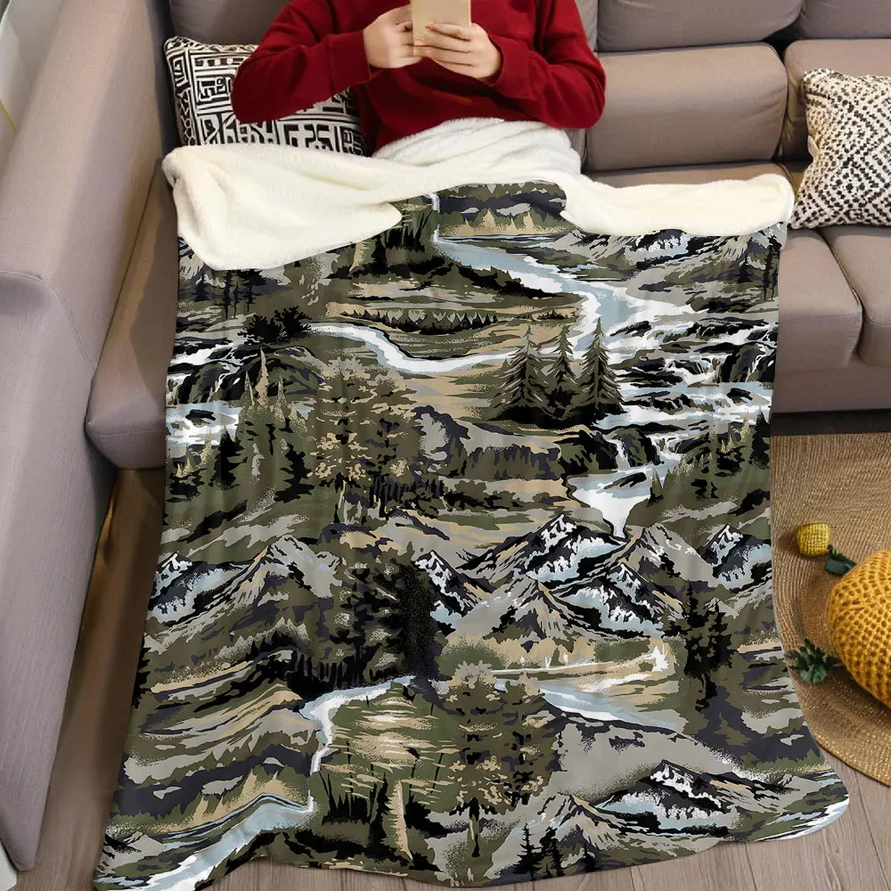 Mountain River Wilderness Flannel Blanket Warm Soft Halloween Christmas Decorative Couch Warm Cozy All-Season Gift