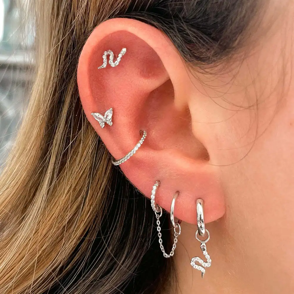 Pendientes geométricos de acero inoxidable para mujer y niña, colgante de circón, Tragus, cartílago de la oreja, Piercing Daith de tabique, joyería de hélice Y2k, 2024