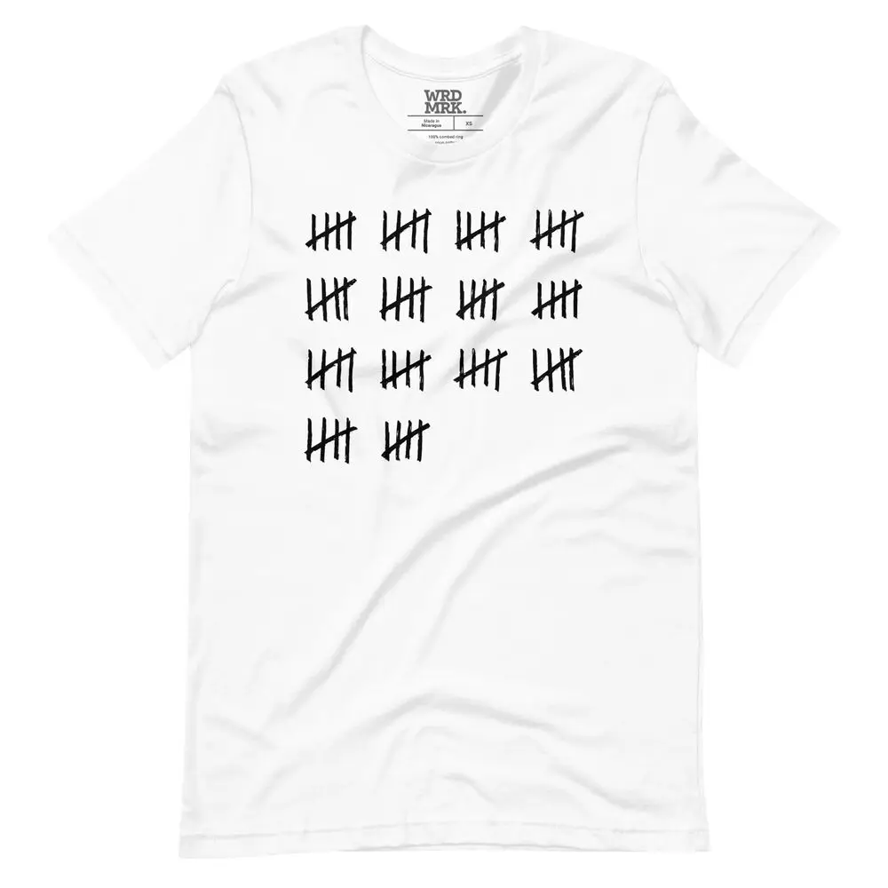 70 Tally Marks T-Shirt - WRDMRK - 70th Birthday Party Gift - Gray or Black