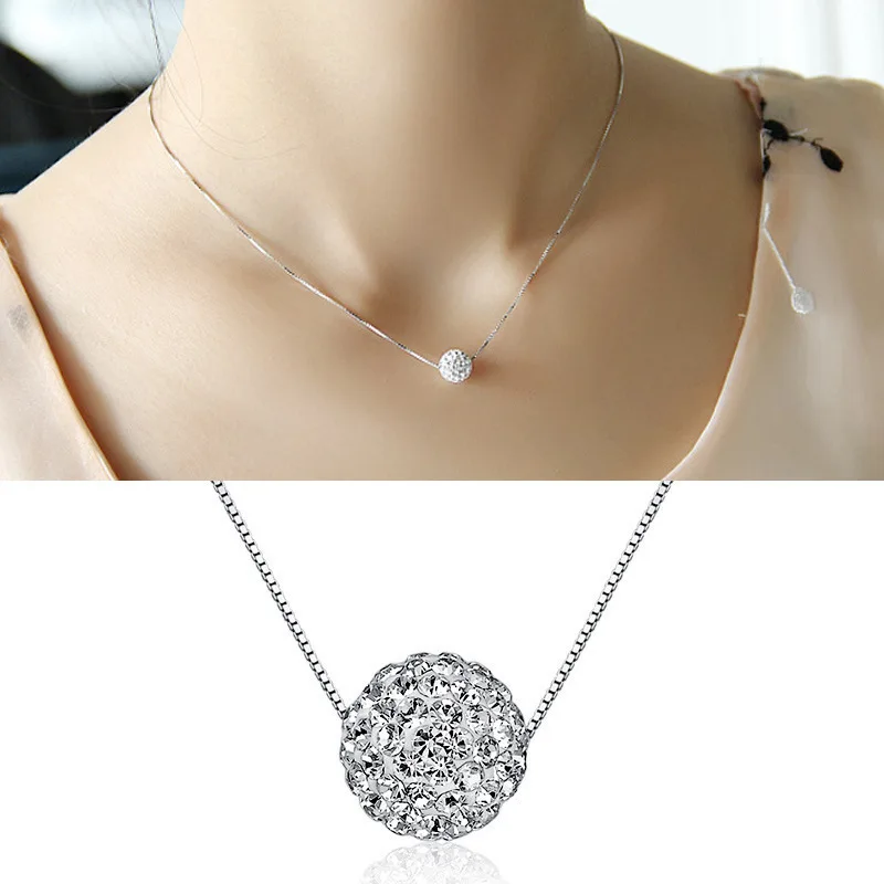 Simple Rhinestone Silver Color Small Ball Pendant Shiny Choker For Women Short Chain Neck Jewelry Clavicle Necklace Fashion Gift