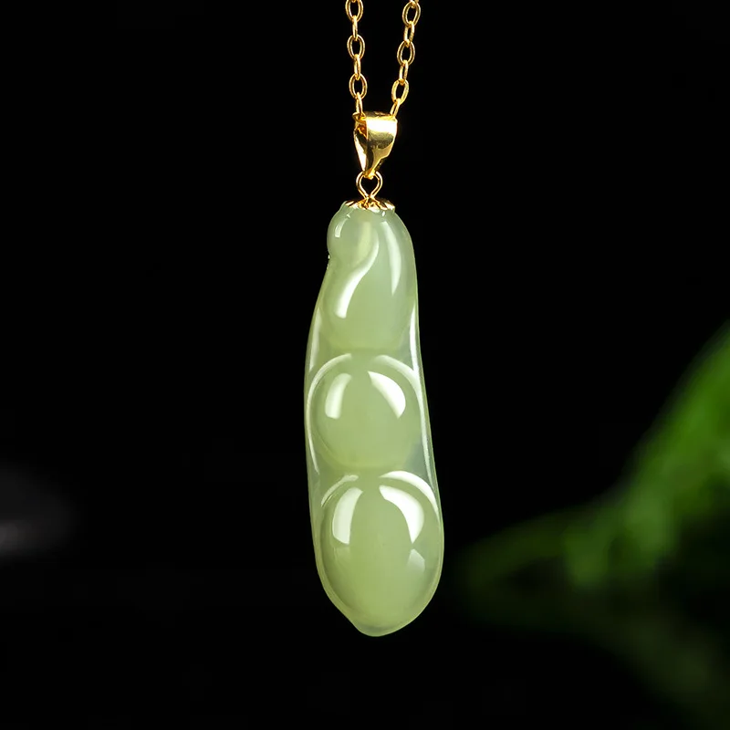 Natural Hotan Jade Old Material Handmade String Beans Fudou Pendant Genuine Gold Jade Inlaid Necklace Pendant for Men and Women