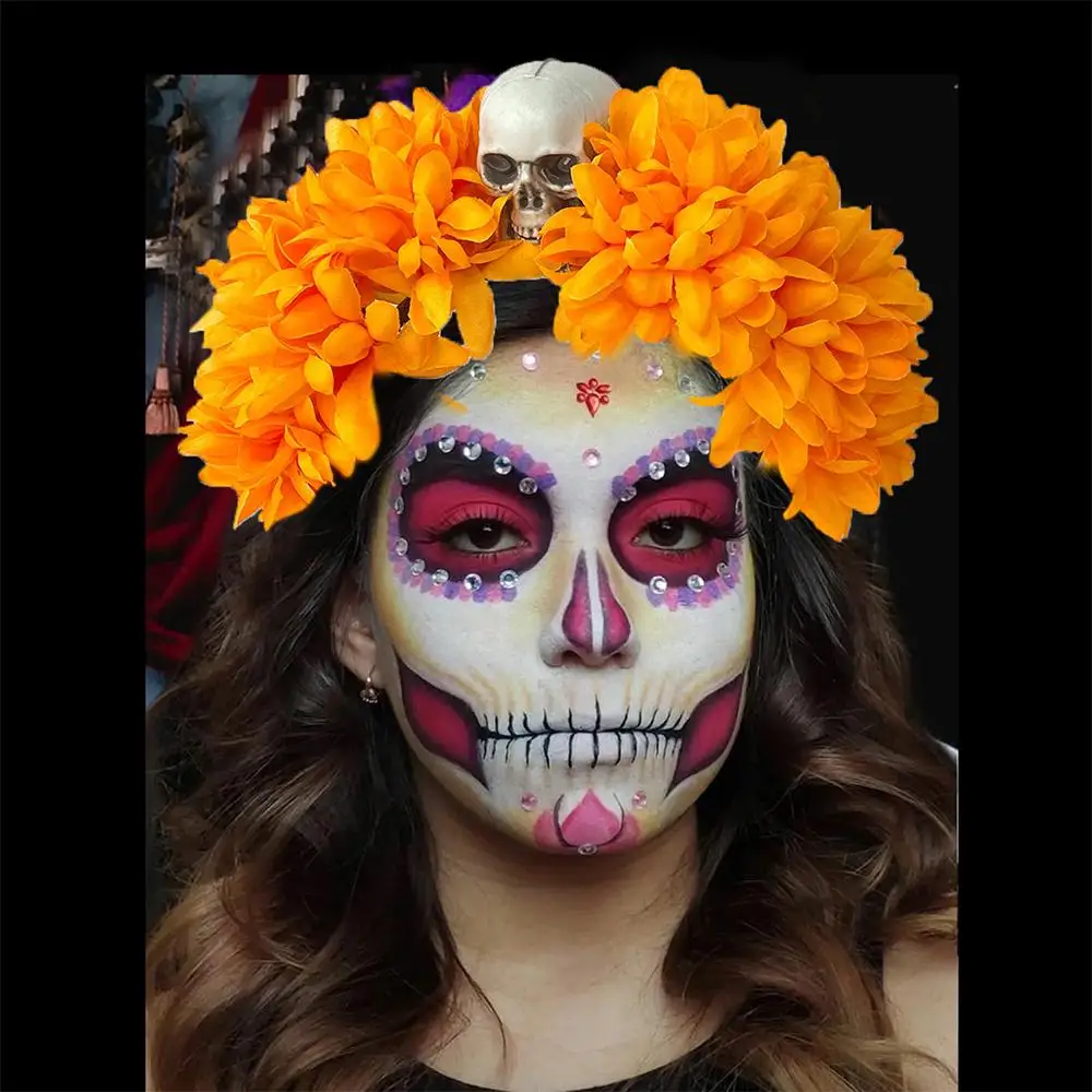 

Ретро череп паука Хэллоуин головной убор костюм для вечеринки аксессуары для волос мексиканская роза цветок корона цветок повязки на голову для женщин