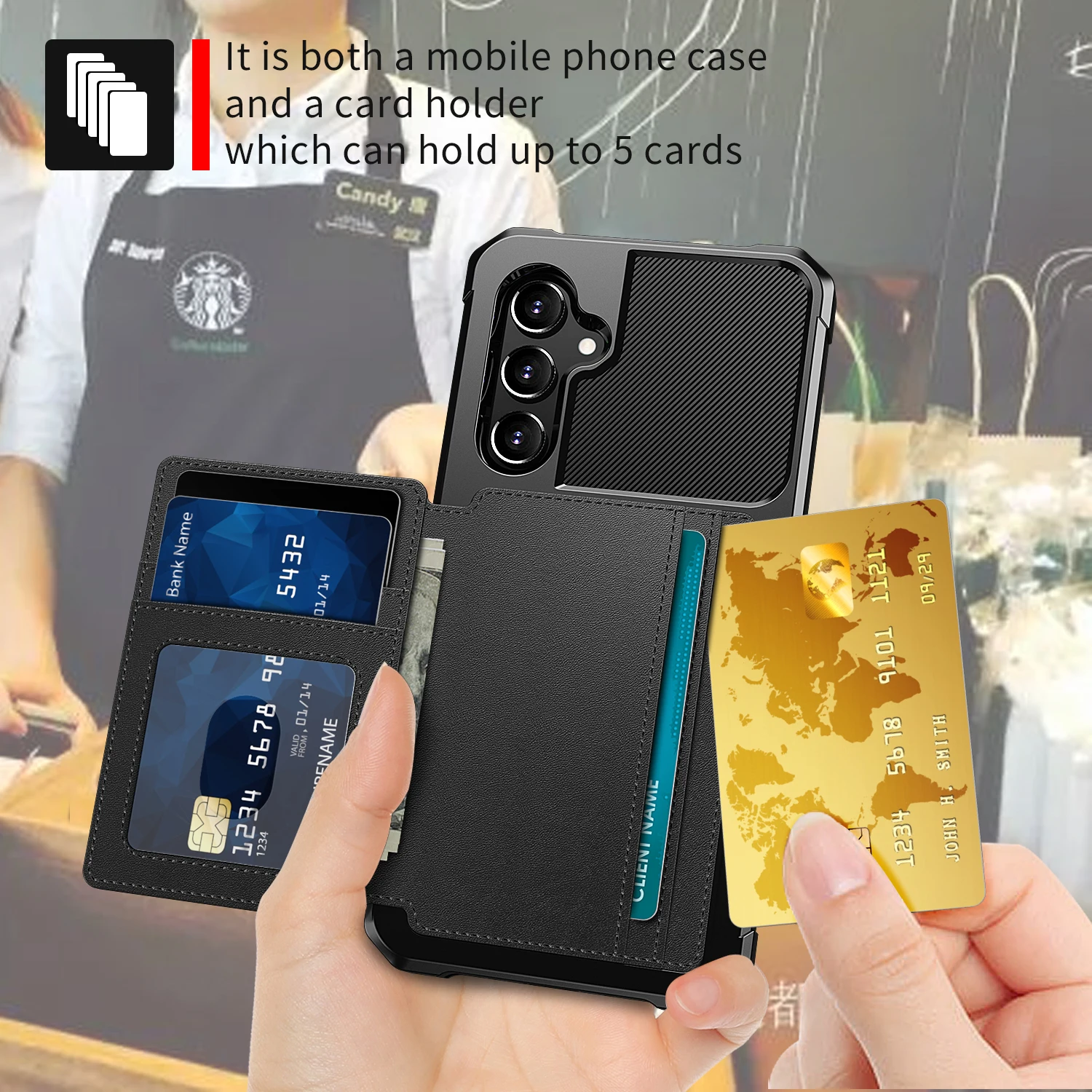 for Samsung Galaxy A14 5G/A54 5G Credit Card Case PU Leather Flip Wallet Cover with Photo Holder Hard Back Cover image 2