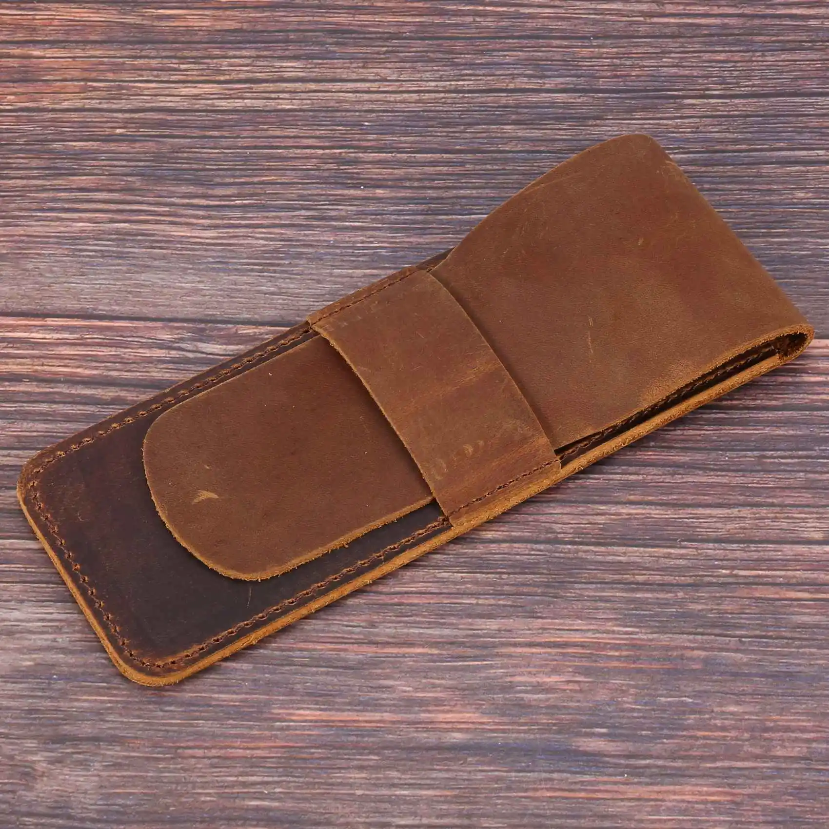 (WSFS) Handmade Leather Pencil Storage Bag Cowhide Fountain Pen Case Holder Vintage Retro Accessories for Travel Journal A - view 6