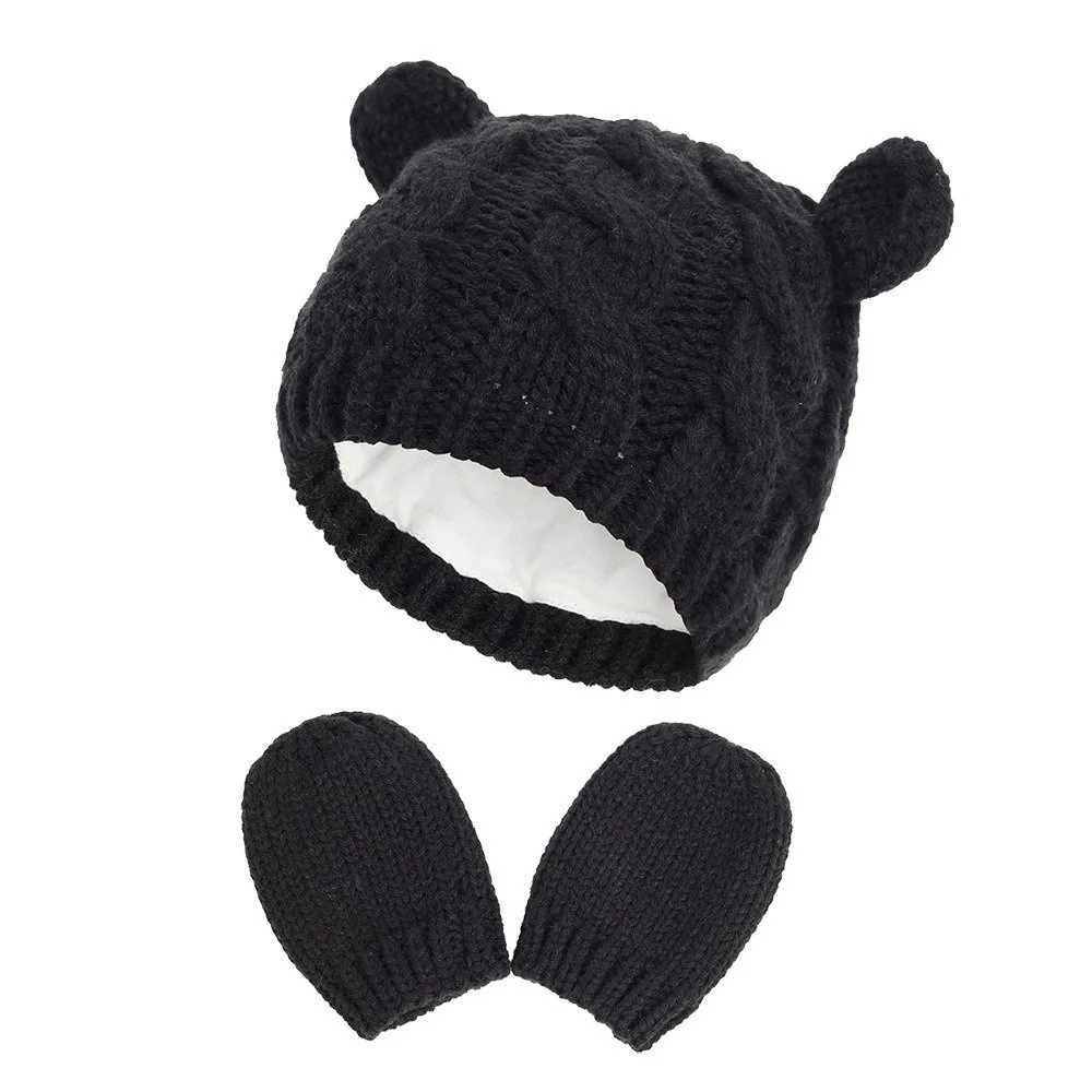 

New Warm Hat Glove Set Coldproof Knitted Baby Warm Hat Windproof Pullover Hat Kids