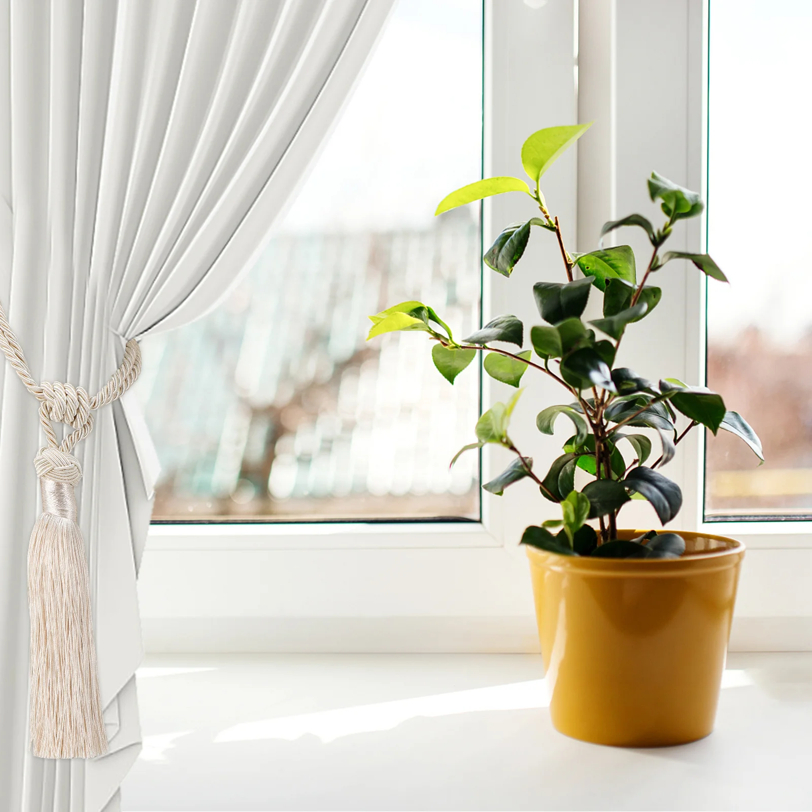 2 قطعة تيباكس الستار المنسوجة شرابة نمط أنيقة التعادل الحبال لغرفة المعيشة غرفة نوم فندق استخدام الستار تيباكس حبل التعادل ظهورهم