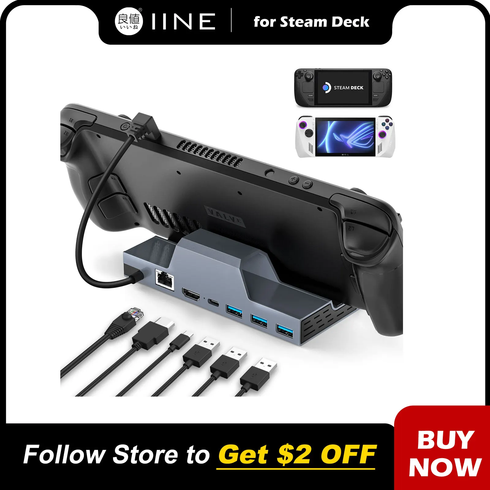 IINE Steam Deck Aluminum Docking Station Multi-function Charging Video Converter Compatible SteamDeck Nintendo Switch/OLED