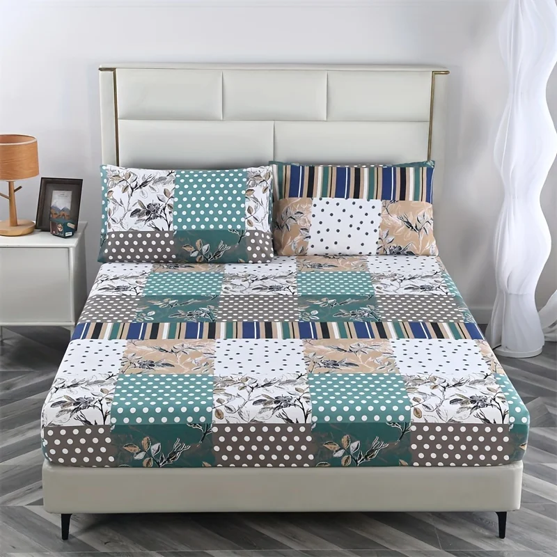 

Brushed Beige-Friendly Botanical Floral Fitted Sheet Set, Home and Hotel