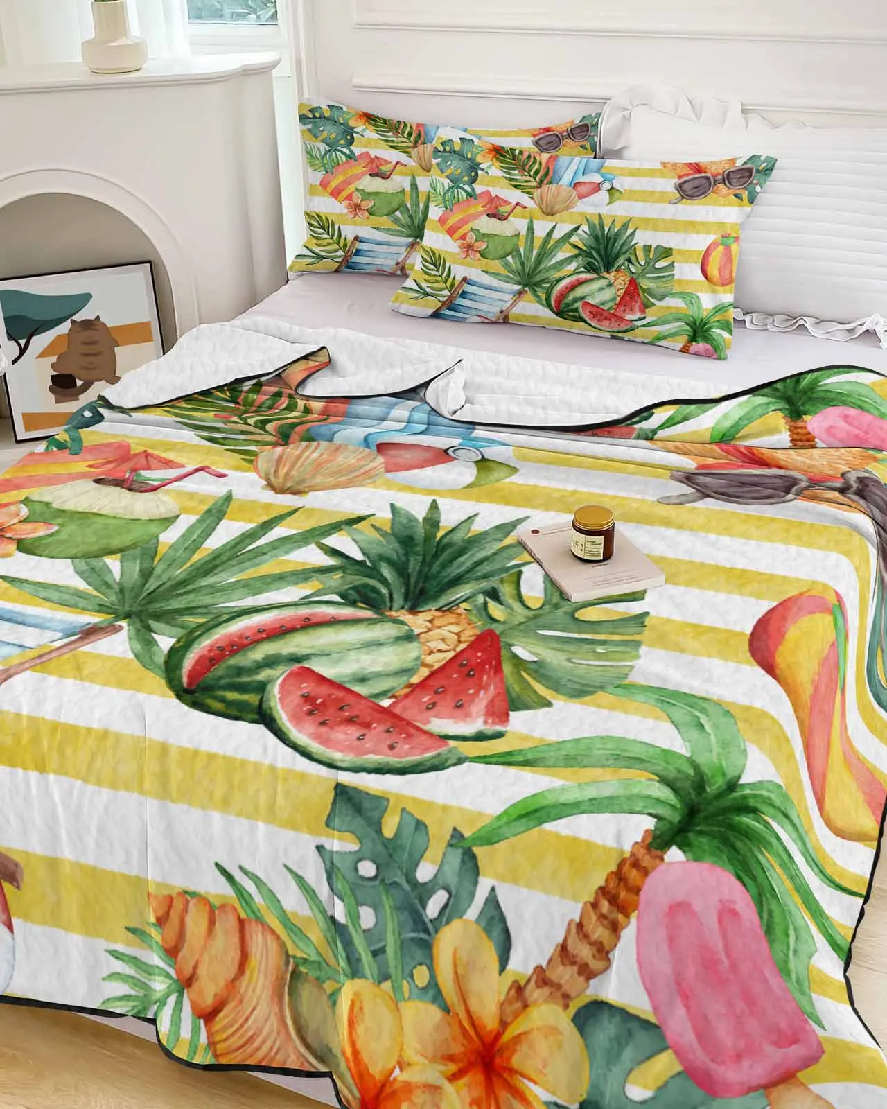 

Summer Tropical Plant Palm Leaf Watermelon Beach Chair Summer Cooling Quilt Air Condition Blanket Lightweight Thin Quilt