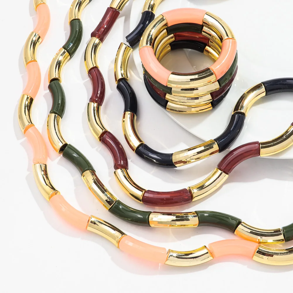 Trend Bohemian Acryl Chunky Abschnitt Bambus Armbänder für Frauen Boho Harz Elastische Bunte Perlen Halskette 2024 Mode Schmuck