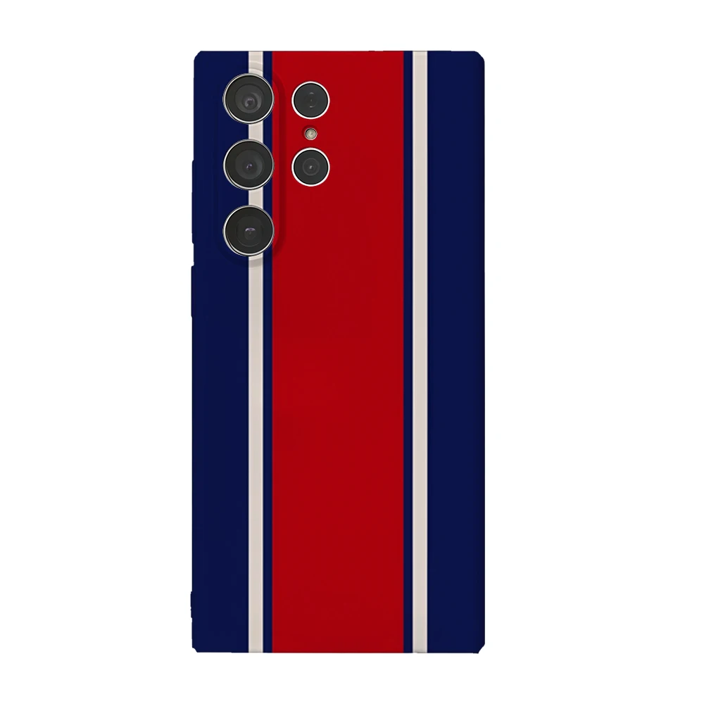 Paris Navy Red Stripe Handyhülle für Samsung Galaxy S25 S24 S23 Ultra Plus A35 A55 Glossy HD Hard Cover Film Shell