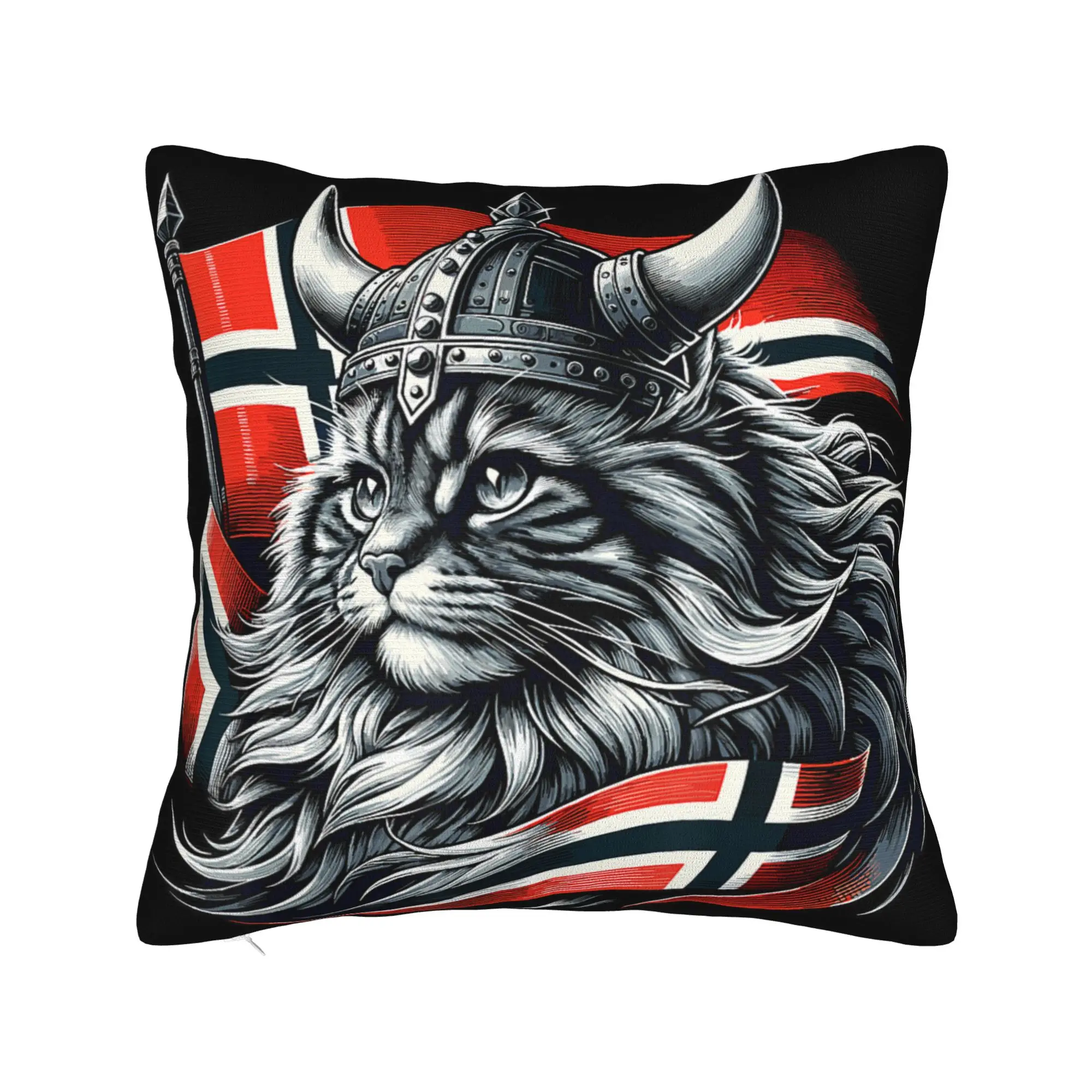 Norwegian Cat Vikinges Norway Flag Pillowcases  Kawaii Pillow Case For Chair Sofa Home Decor Square Pillow Cover