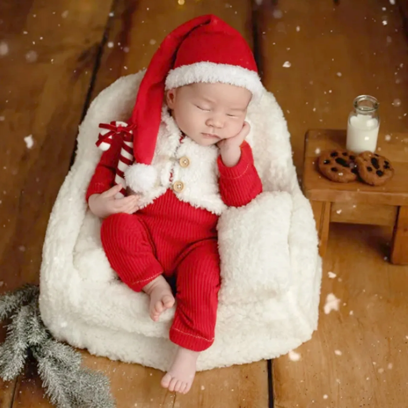 

Newborn Photography Props Christmas Santa Clause Outfit Set Infant X'mas Clothing 3pcs for Studio Baby Photoshoot Accessories
