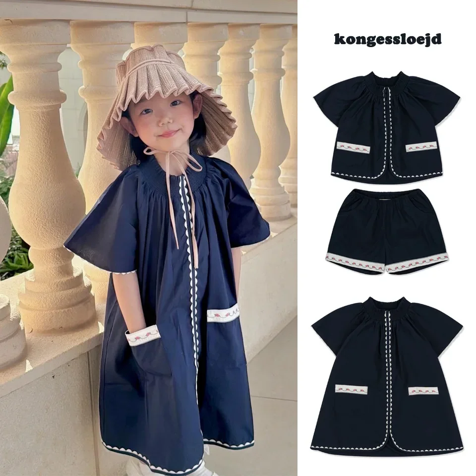 24 Summer New Children's Wear KS Wide Edition Set Embroidered Doll Shirt Loose A-line Girls' Dress Cotton Konges Slojd 24SS