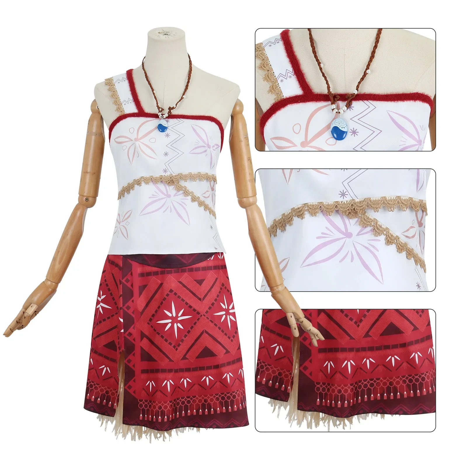 Moana Cosplay Costume Vaiana Princess Dresses Necklace Full Set Uniform Suit Halloween Carnival Party Role Play for Adult Women