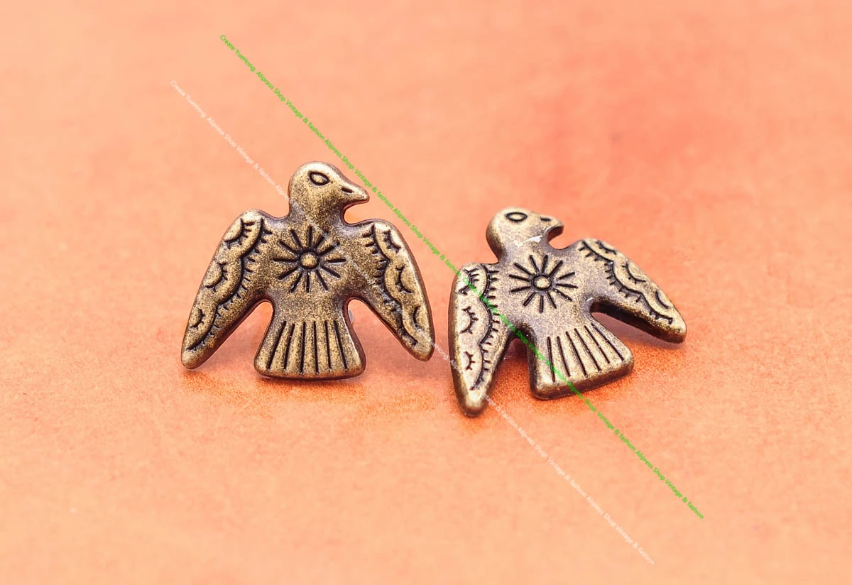 20 Stück 24*21mm Vintage Silber Original Ethno Südost Indische Kunst Sonne Donner Vögel Lederhandwerk Gürtel Schmuck Concho Screwback – Detail 12
