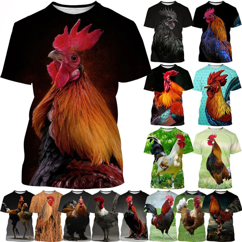 

Newly Sold 3D Printed Men's Short Sleeve Personality Fashion Casual Animal Color Rooster Print T-shirt