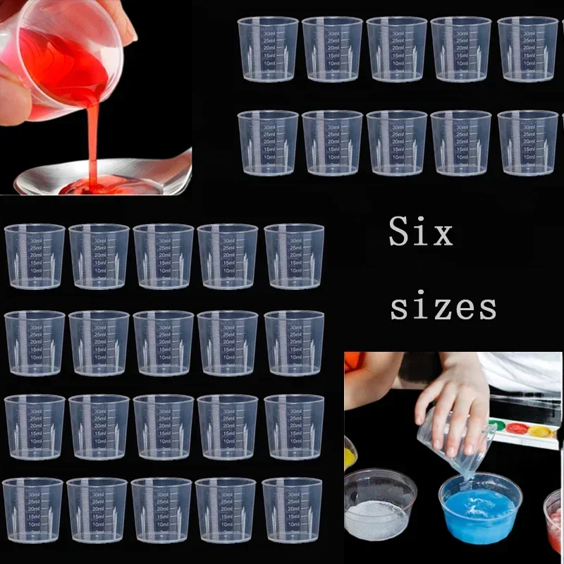 

30Pcs Mini Clear Plastic 20ml-120ml Reusable Measuring Cups Scale Cup for Mixing Paint Stain Epoxy Resin Cooking and Baking