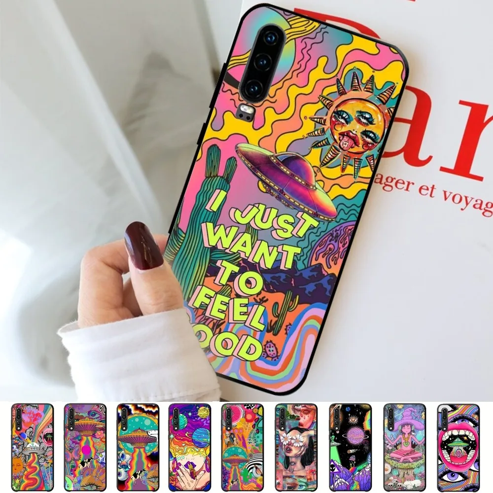 Colourful Psychedelic Trippy Art Phone Case For Huawei P 8 9 10 20 30 40 50 Pro Lite Psmart Honor 10 lite 70 Mate 20lite