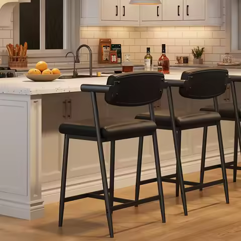 2PCS Modern Bar Stools Set with Back &amp; Upholstered Wider Seat, Metal Bar Stools with Footrest for Kitchen Island Easy Assembly