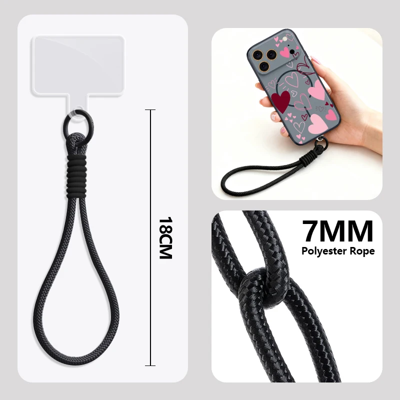 Love Heart Pattern Magnetic Phone Case For iPhone 17 16 Pro 15 14 13 Pro Max For Magsafe Wrist Strap Lanyard Hard PC Back Cover view 6