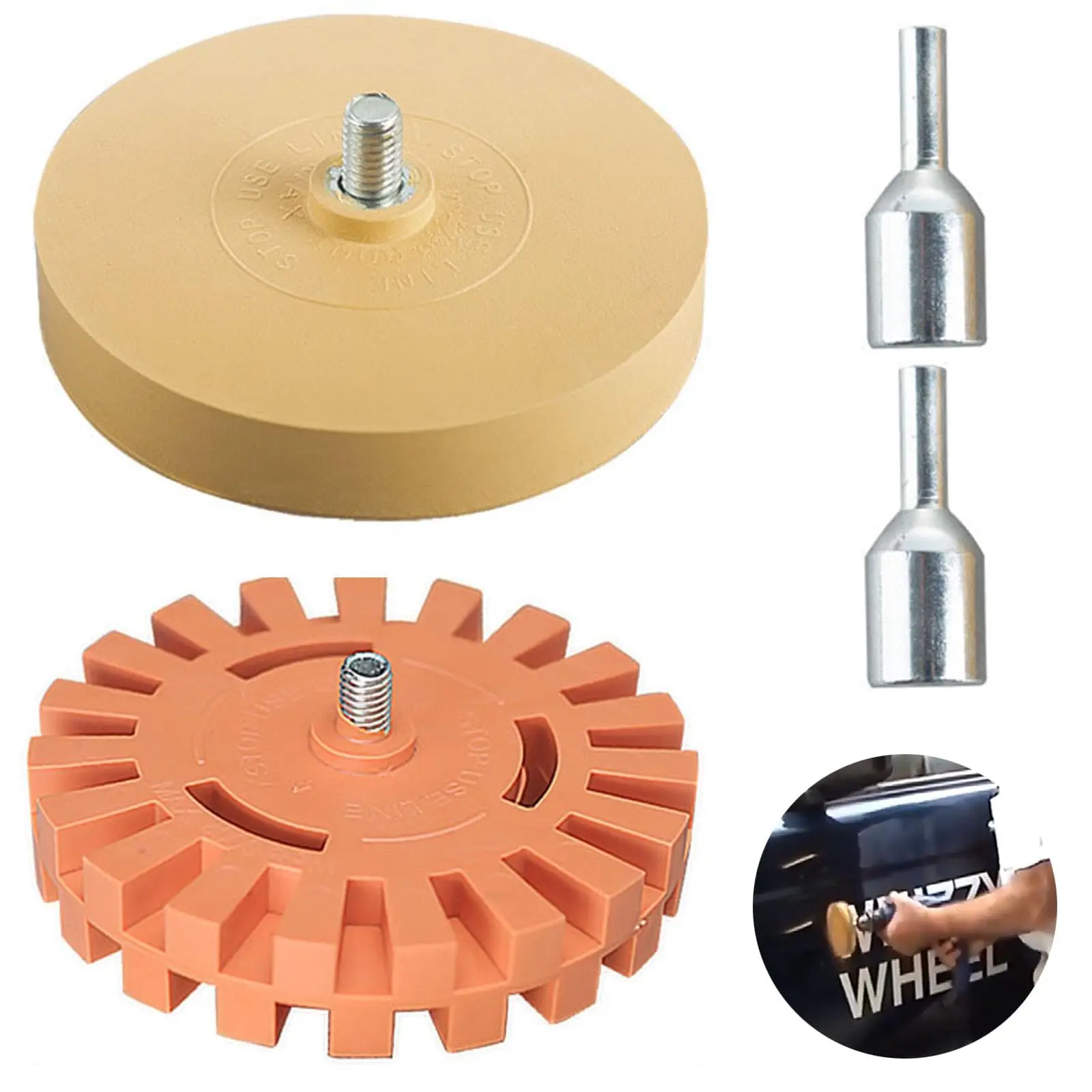 

Smooth Rubber Eraser Wheel with Drill Adapter 4 Inch Car Decal Pinstripe Remover Paint Scratch Repair Tool for Auto Detailing