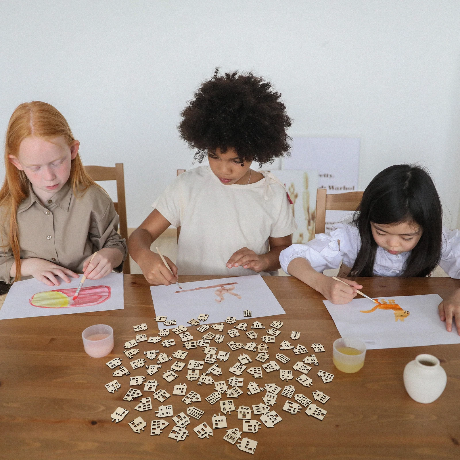 

100Pcs Unpainted House Wood Chips DIY Wooden Slices Kindergarten Children Creative Graffiti Handmade Craft Supplies