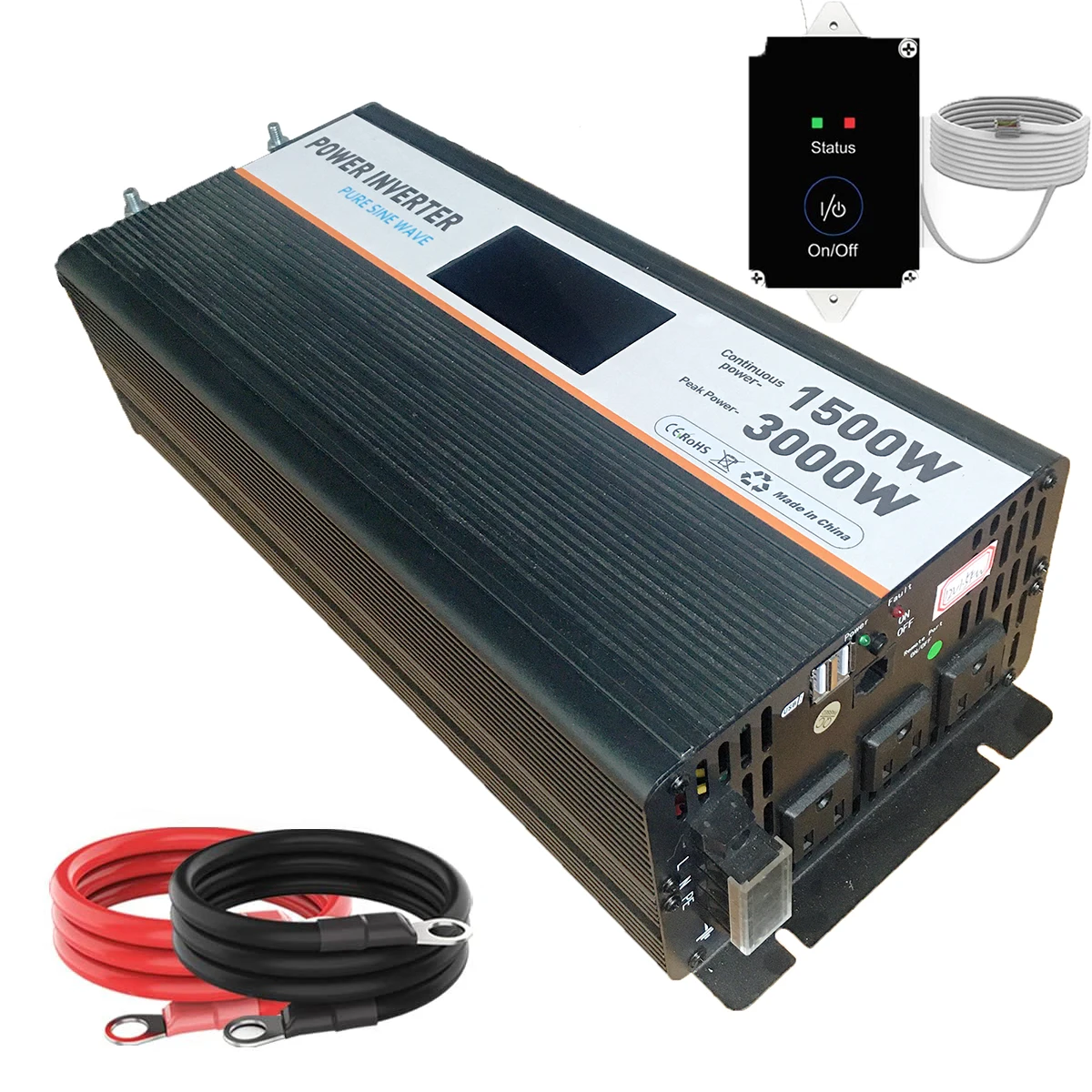 True 1500W peak 3000W  Pure sine wave power inverter DC 12V to AC 110V 120V 230V 240V 2 USB port car charger LCD Display