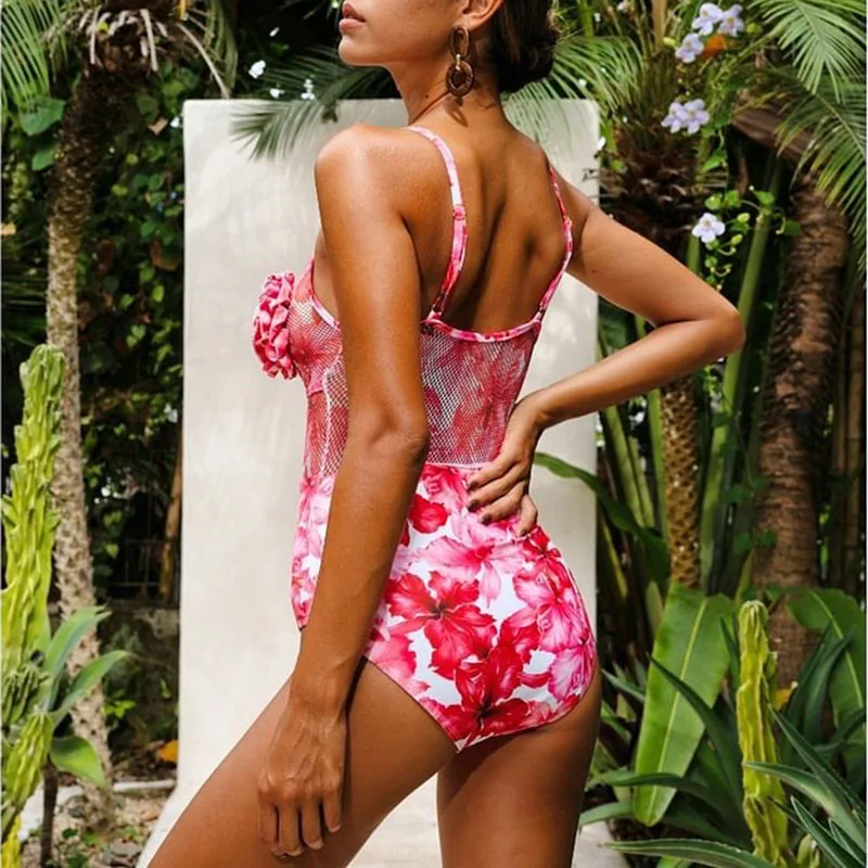 Traje de baño de una pieza para mujer, conjunto de Bikini con estampado Floral, falda de playa, traje de baño de poliéster, vestido Maxi