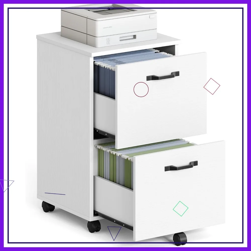 

2-Drawer Rolling File Cabinet for Home Office, Printer Stand, Holds A4/Letter Documents, 15.7x16.5x27.6 Inches, Snow White