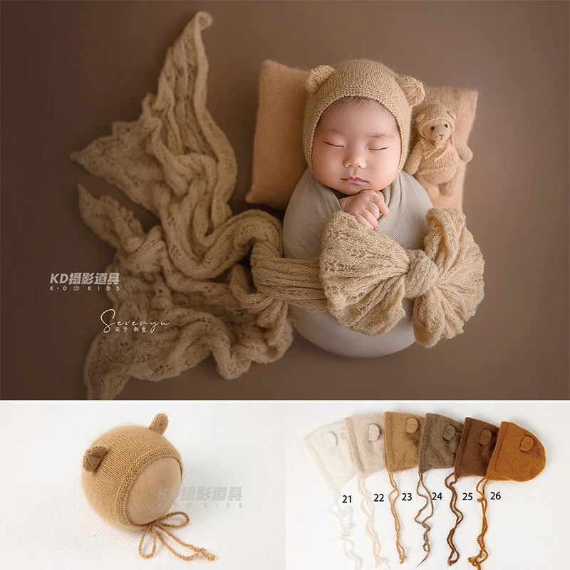 

Newborn Knitted Bear Hat for Baby Photography, Soft Animal Photo Prop, Cute Christening Hat, Professional Photographer Supplies